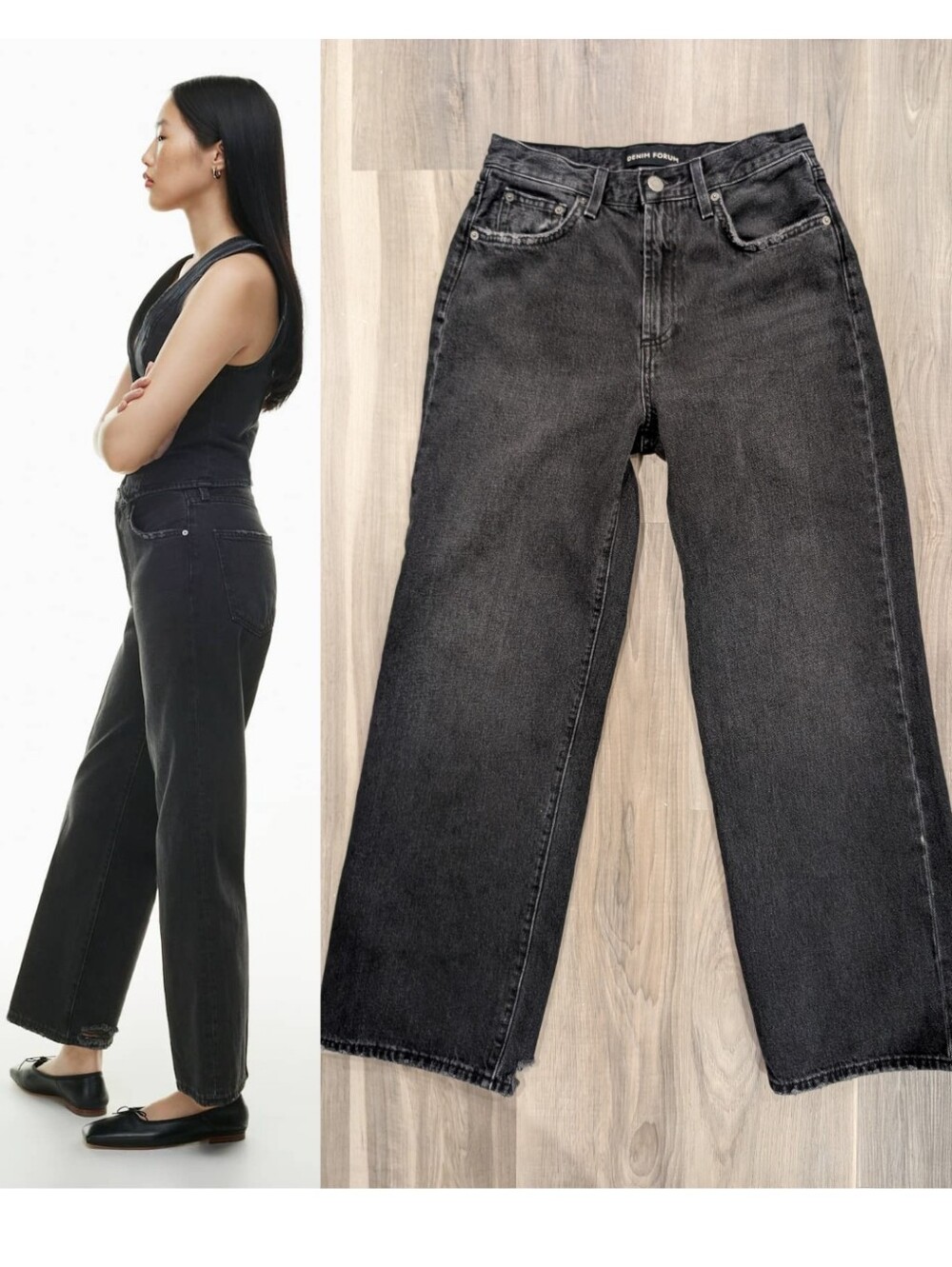 Aritzia Denim Forum | The Farrah Hi-Rise Wide Leg Distressed Jeans In Black